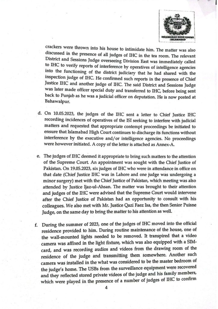 letter by IHC judges
