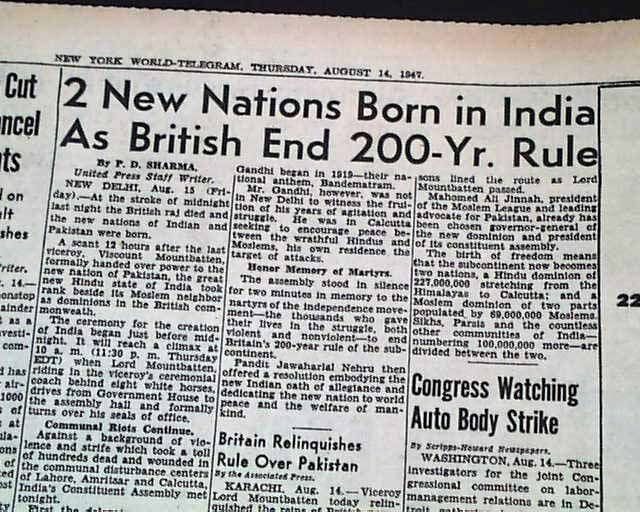 Pakistan and indian independence newspaper archive
