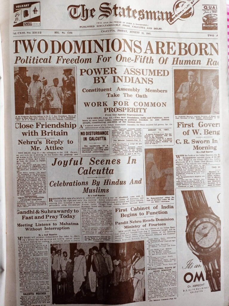 Pakistan India independence day newspaper headlines
