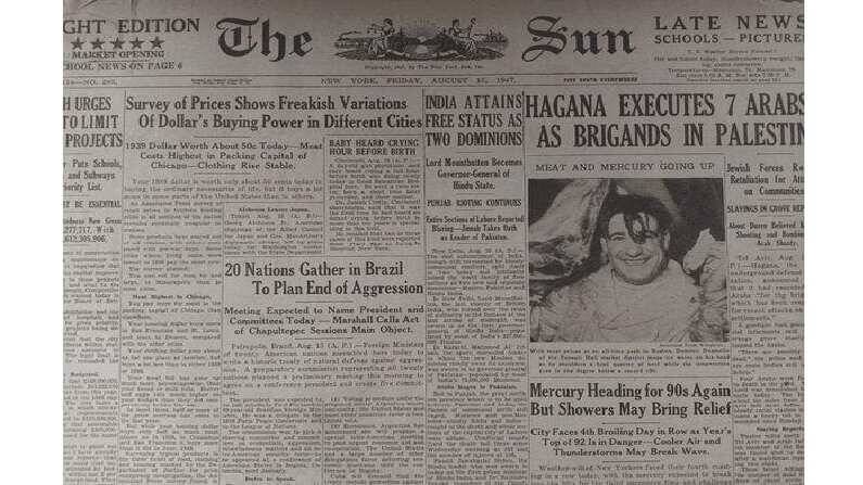 Pakistan India independence day newspaper headlines